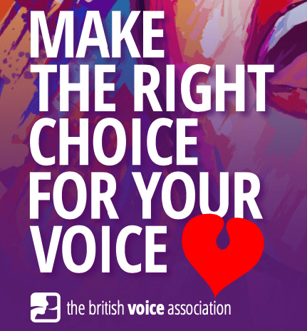 'Make the right choice for your voice' is written in white on a purple background with a heart